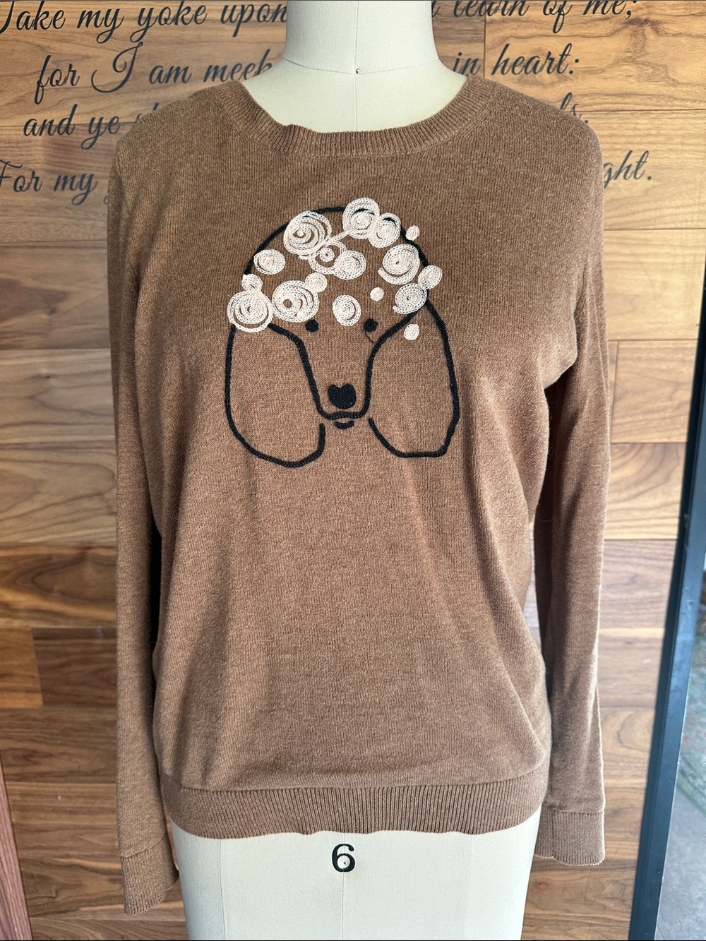 J. Crew Mercantile 100% Cotton Camel Crewneck Sweater with Adorable Poodle Motif